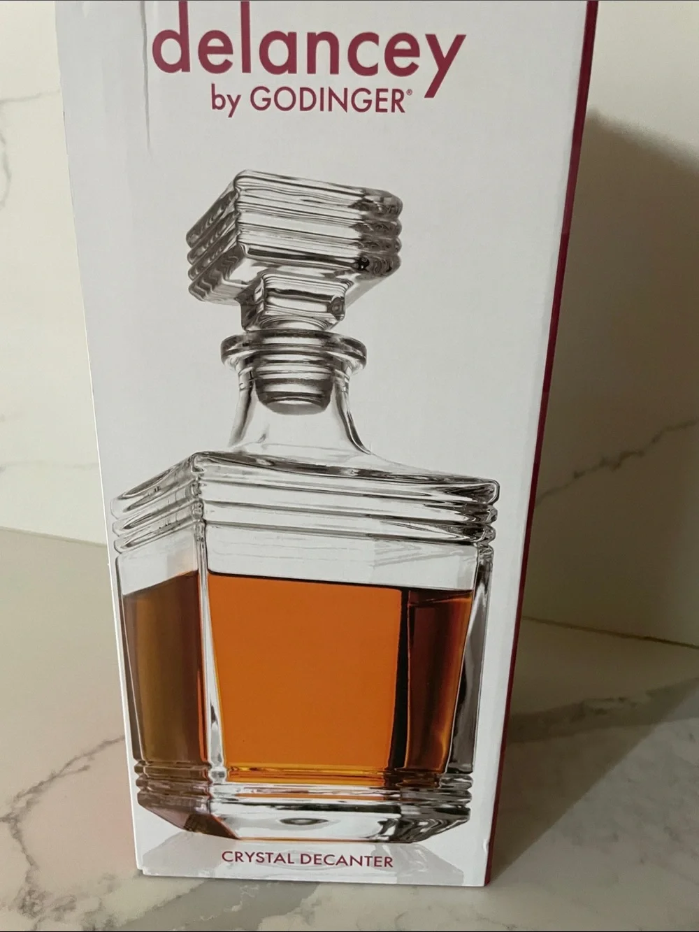 Godinger Clear Crystal Square Decanter with Geometric Stopper